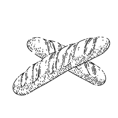 french bread hand drawn vector. bakery food, vontage loaf, baguette wheat, pastry french bread sketch. isolated black illustration