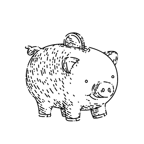 piggy bank hand drawn vector. money save, gold coin, economy box, cash deposit piggy bank sketch. isolated black illustration