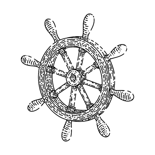 ship rudder hand drawn vector. helm wheel, boat captain yacht, nauutical sail ship rudder sketch. isolated black illustration