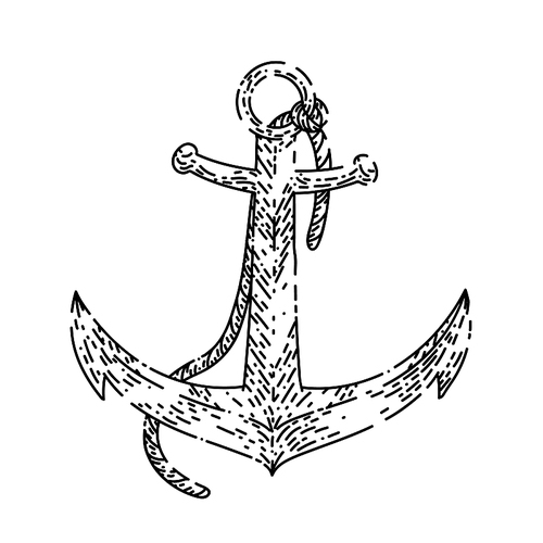 anchor ship hand drawn vector. sea rope, nautical old boat, marine navy anchor ship sketch. isolated black illustration