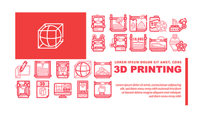 3d Printing Equipment Landing Web Page Header Banner Template Vector. 3d Printing Device And Scanner, Mobile Control And Monitor Settings, Details And Powder Illustration
