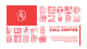 Call Center Service Landing Web Page Header Banner Template Vector. Call Center Operator And Chat Communication With Client And Support, Solve Problem And Help Illustration