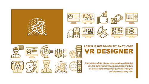 Vr Designer Occupation Landing Web Page Header Banner Template Vector. Programming And Design In Car Building, 3d Glasses And Modeling, Vr Designer Work Illustration