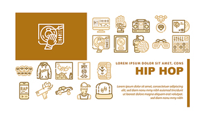 Hip Hop And Rap Music Landing Web Page Header Banner Template Vector. Hip Hop Gold Disc And Gangsta Rapper, Mesh Microphone Device And Tattoo, Clothes And Glasses Illustration
