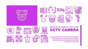 Cctv Camera Security Landing Web Page Header Banner Template Vector. Cctv Camera And Cable, Computer Monitor And Face Identification, Video Recorder And Switcher Illustration