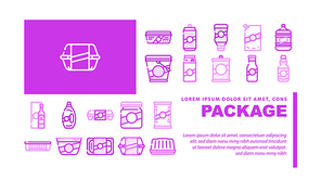 Package For Product Landing Web Page Header Banner Template Vector. Package For Ketchup And Mayonnaise, Milk And Oil Bottle, Container For Eggs And Canned Fish Illustration