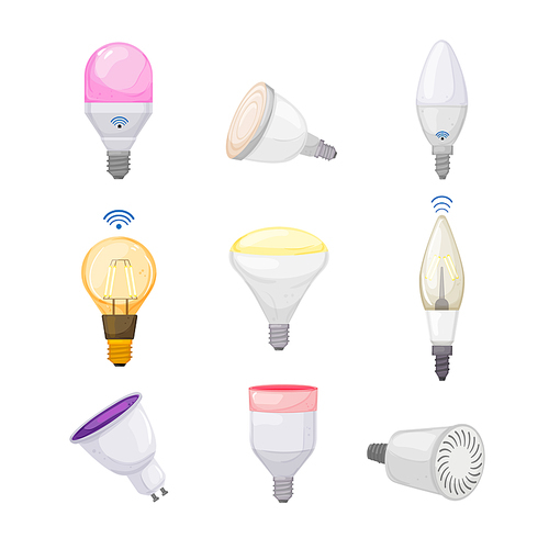 smart light bulb set cartoon. technology lamp, power app solution, creative energy, wireless remote control smart light bulb vector illustration