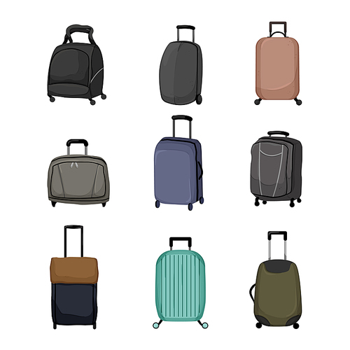 luggage bag set cartoon. travel suitcase, trip baggage, vacation case, journey holiday luggage bag vector illustration