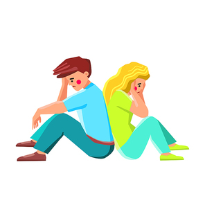 Depressed Man And Woman Sitting On Floor Vector. Depressed And Frustrated Young Boy And Girl Couple. Sadness And Unhappy Characters In Quarrel Thinking About Relation Flat Cartoon Illustration