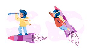 imagination kid vector. dream girl boy, fun play person, success pilot, space idea travel, freedom imagination kid character. people flat cartoon illustration