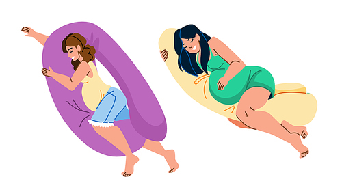 pregnancy pillow vector. pregnant body sleep woman, maternity bed, mother insomnia pregnancy pillow character. people flat cartoon illustration