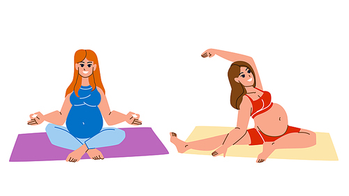 pregnant woman yoga vector. pregnancy exercise, prenatal sport, mother and baby, home fitness, health pilates maternity pregnant woman yoga character. people flat cartoon illustration