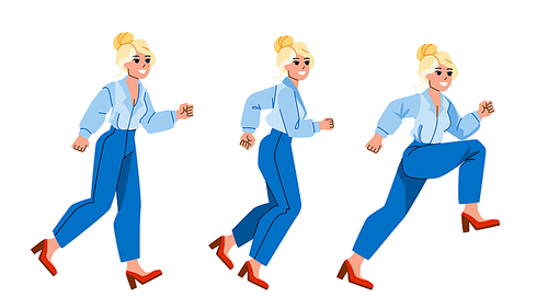 running business woman vector. suit businesswoman, fast hyrry girl, office female, executive person late running business woman character. people flat cartoon illustration