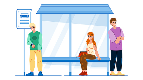 bus stop station vector. bilboard city poster, street empty blank, road banner, outdoor ad bus stop station character. people flat cartoon illustration