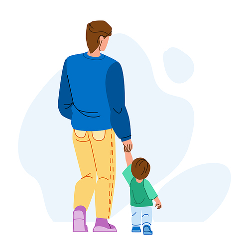 father son walking vector. family child, people walk, dad man and kid, summer day park father son walking character. people flat cartoon illustration