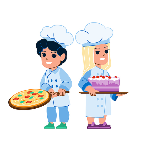 kid cook vector. kitchen child boy girl, happy fun little bake, cute apron kid cook character. people flat cartoon illustration