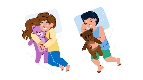 kid sleep vector. child bed night, boy girl, little dream, pillow bedroom kid sleep character. people flat cartoon illustration