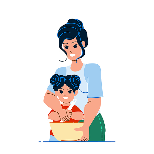 mother daughter cooking vector. kitchen happy family, woman kid daughter, cooking child, cook cake mother daughter cooking character. people flat cartoon illustration