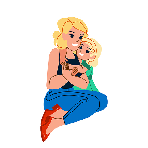 mother daughter hug vector. family happy parent, child hug mom, embrace together, smile lifestyle mother daughter hug character. people flat cartoon illustration