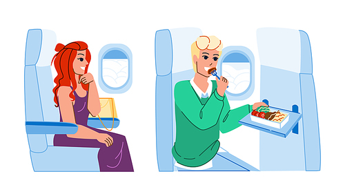 people plane vector. travel flight man woman, airplane trip, business person people plane character. people flat cartoon illustration