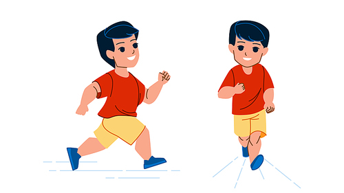 run boy vector. little kid sport, competition runner, fast speed run boy character. people flat cartoon illustration