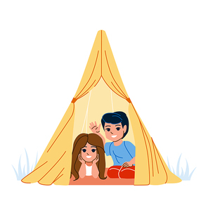 tent kid vector. room family boy girl, home children play, teepee house indoor tent kid character. people flat cartoon illustration