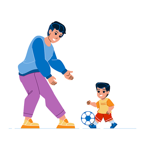 father son ball vector. child boy, family sport, soccer parent dad, football park father son ball character. people flat cartoon illustration