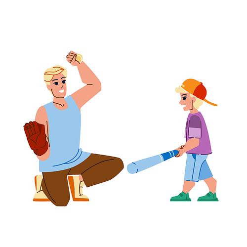father son baseball vector. family dad child, catch ball, playing park father son baseball character. people flat cartoon illustration