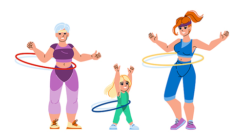 hoola hoop vector. hula ring woman girl, sport family, park fitness hoola hoop character. people flat cartoon illustration