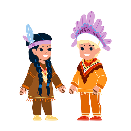 kid american indian vector. indigenous child, family boy girl portrait, multiracial childhood kid american indian character. people flat cartoon illustration