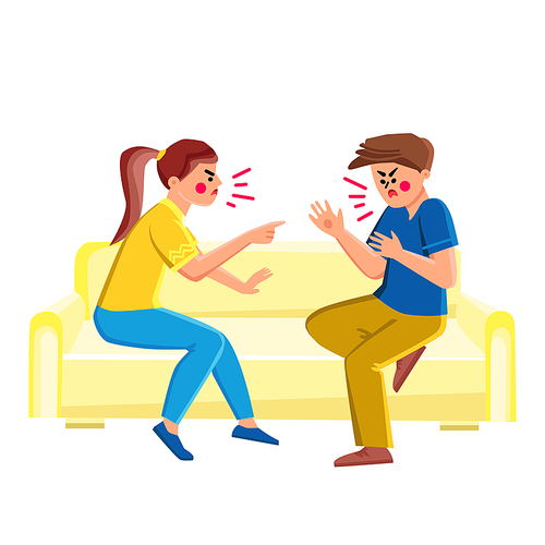 confronting couple vector. man woman angry, conflict family, quarrel wife, hate relationship confronting couple character. people flat cartoon illustration