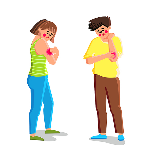 skin itchy vector. eczema itch, allergy rash, vfn woman scratch skin itchy character. people flat cartoon illustration