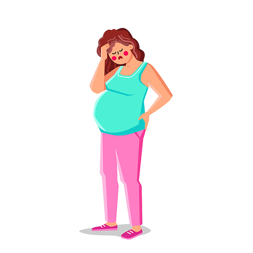 stress pregnant woman vector. sad pain, tired mother, headache sick maternity stress pregnant woman character. people flat cartoon illustration