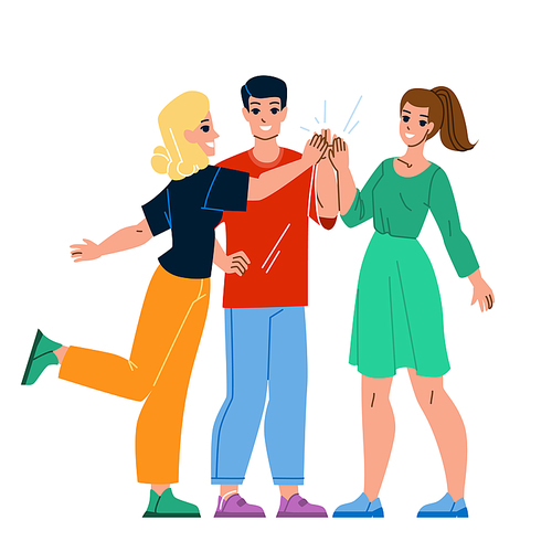 Man And Woman Colleagues Together Work Vector. Boy And Girl Co-workers Together Work In Company, Successful Goal Achievement And Teamwork. Characters Team Flat Cartoon Illustration