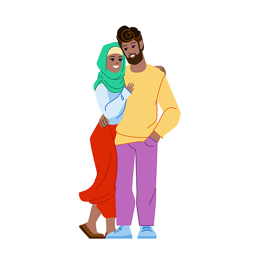 muslim couple vector. arab man woman, hijab, family young wife husband muslim couple character. people flat cartoon illustration