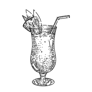 pina colada cocktail hand drawn vector. pineapple drink, rum glass, coconut tropical ice fruit pina colada cocktail sketch. isolated black illustration