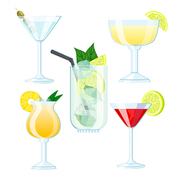 cocktail drink set cartoon. bar alcohol glass, ice gin, party vodka liquor beverage, summer juice cocktail drink vector illustration