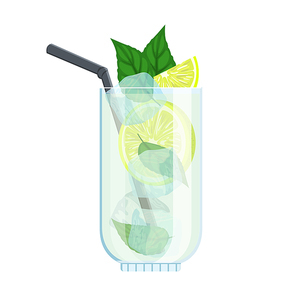 mojito cocktail cartoon. mint glass drink, lime ice, green fruit mojito cocktail vector illustration