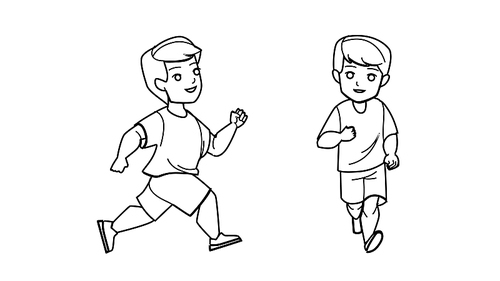 run boy vector. little kid sport, competition runner, fast speed run boy character. people black line pencil drawing vector illustration