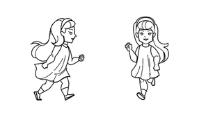 run girl vector. workout little child, jogger sporrt kid, active fast runner run girl character. people black line pencil drawing vector illustration