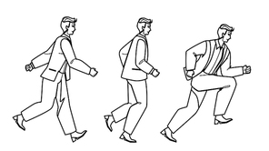 running business man vector. run fast person, strong hurry race, corporate worker, success job running business man character. people black line pencil drawing vector illustration