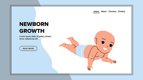 Newborn Growth And Development Process Vector. Newborn Growth Physical Process, Funny Happiness Toddler Infant Resting In Living Room. Character Child In Diaper Web Flat Cartoon Illustration