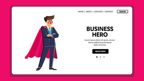 Business Hero Man Successful Achievement Vector. Business Hero Businessman Professional Occupation And Goal Achieve. Character Superhero Company Leader Web Flat Cartoon Illustration