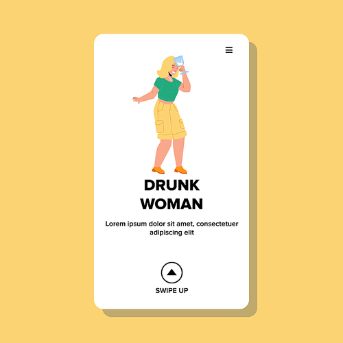 Drunk Woman Drinking Alcoholic Beverage Vector. Drunk Woman Holding Alcohol Drink Glass Cup And Relaxing On Celebrative Party. Character Girl With Champagne Web Flat Cartoon Illustration