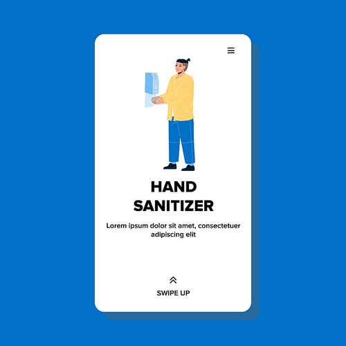 Hand Sanitizer Using Man For Palm Hygiene Vector. Guy Washing With Hygienic Hand Sanitizer In Restroom. Character Boy Antibacterial Alcohol Gel Treatment Web Flat Cartoon Illustration