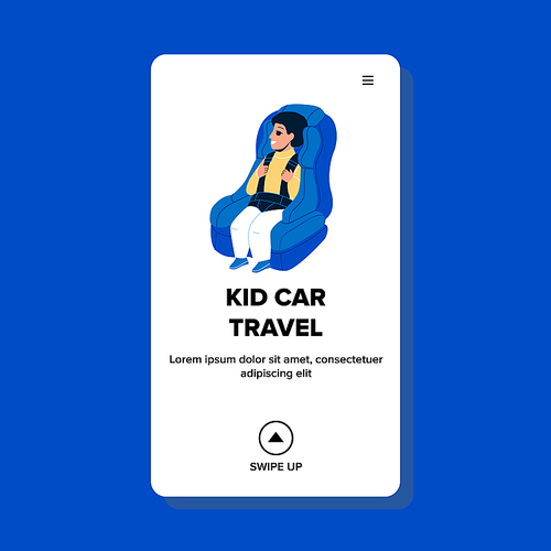 Kid Car Travel In Comfortable Armchair Vector. Toddler Boy Car Traveling In Cozy Vehicle Chair And Looking In Window. Character Little Child Resting In Seat Web Flat Cartoon Illustration