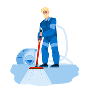 carpet cleaning vector. vacuum cleaner, home service, housw floor, professional janitor carpet cleaning character. people flat cartoon illustration