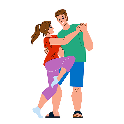 couple dancing vector. happy young woman man, fun dance, modern home, romantic lifestyle couple dancing character. people flat cartoon illustration