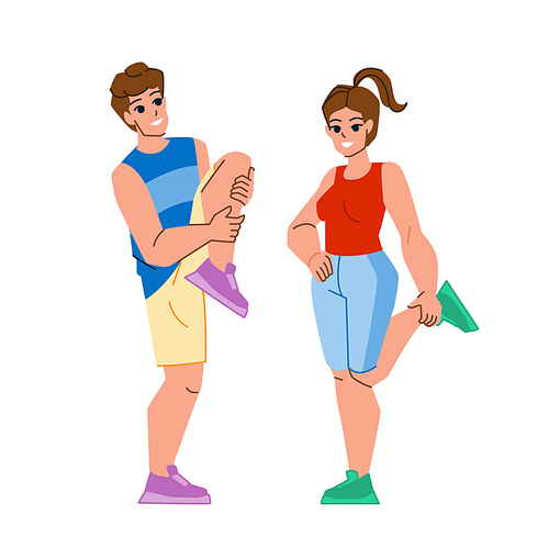 couple exercising vector. sport man woman, healthy workout, young training couple exercising character. people flat cartoon illustration