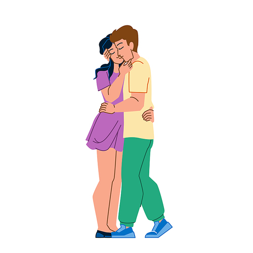 couple kissing vector. love woman man, young hug relationship, romance couple kissing character. people flat cartoon illustration